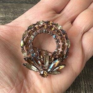 Signed Sherman Topaz & Aurora Borealis Brooch